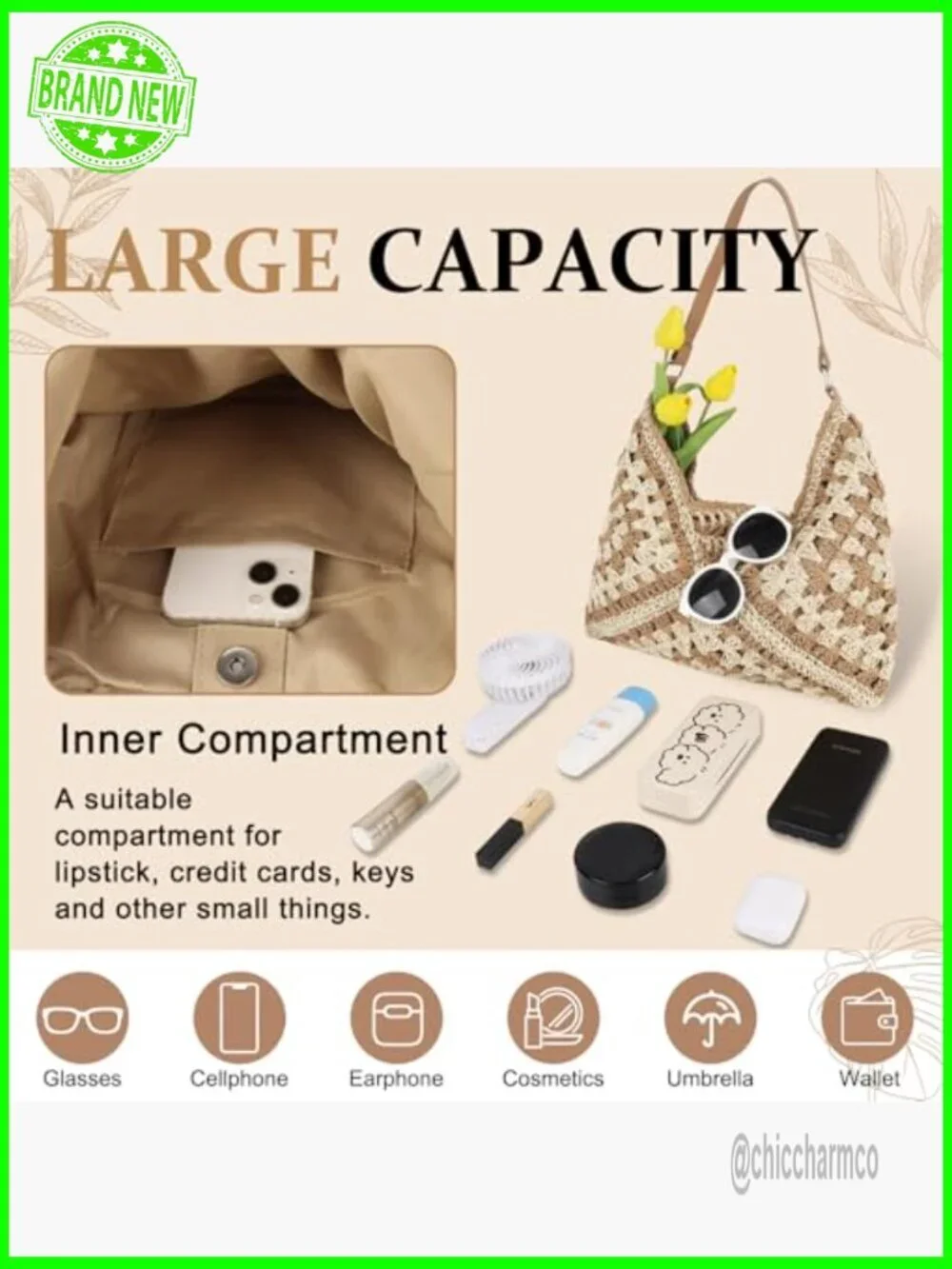 Straw Hobo Tote Bag Adjustable Strap Foldable Travel Beach Bag